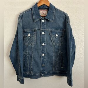 True Religion Denim Trucker Jacket Glitter Logo Jada Ashbury Women Size Medium